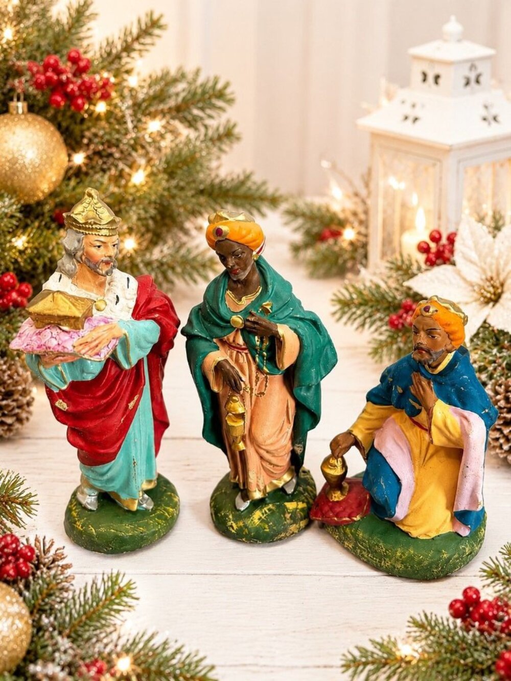 Vintage Italy Paper Mache Three Wise Men Nativity 8" Scale Set of 3 Kings - Picture 1 of 16